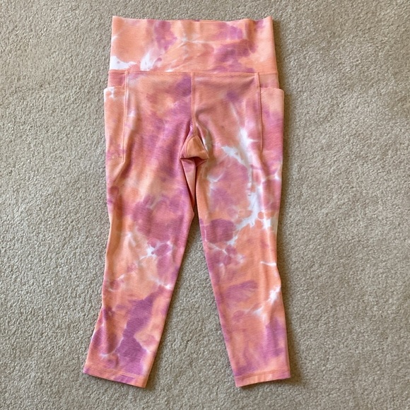 Athleta Salutation Stash Pocket Capri Leggings Orange Pink Tie Dye Women's Small - Picture 2 of 7